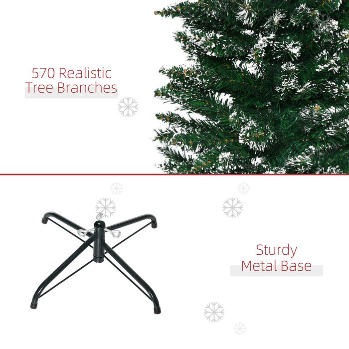 6.5FT Artificial Snow Dipped Christmas Tree Pencil Foldable Black Stand Green