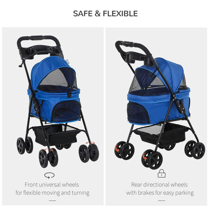 Pet Stroller  Foldable Travel Carriage with Brake Basket Adjustable Canopy