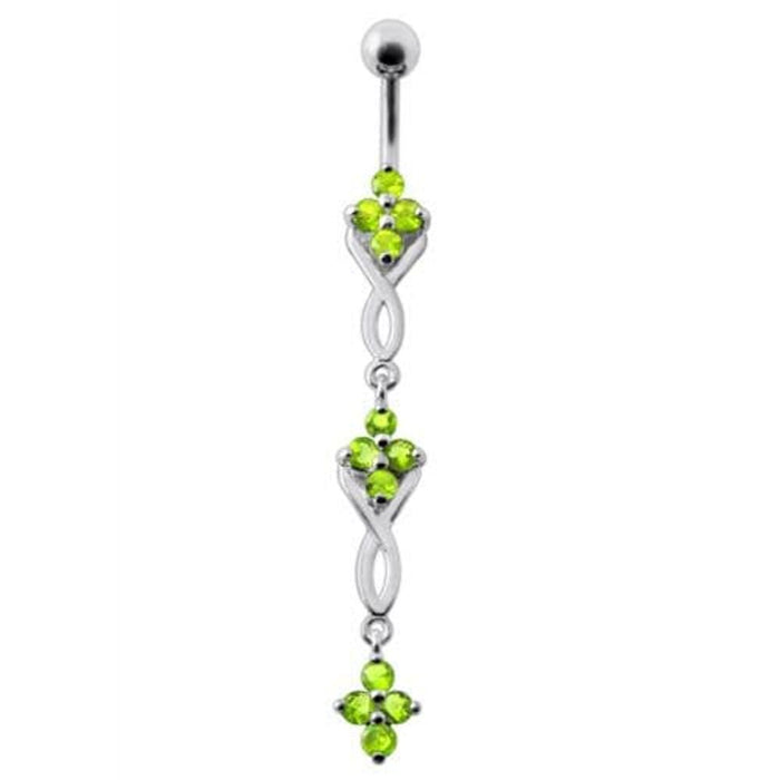 Fancy Jeweled Dangling SS Bar Navel Ring Body Jewelry