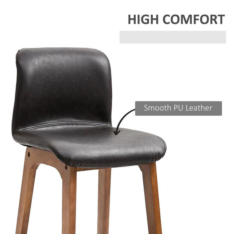 Set of 2 Faux Leather High Back Bar Stools 93cm Wooden Frame Footrest Padding Brown