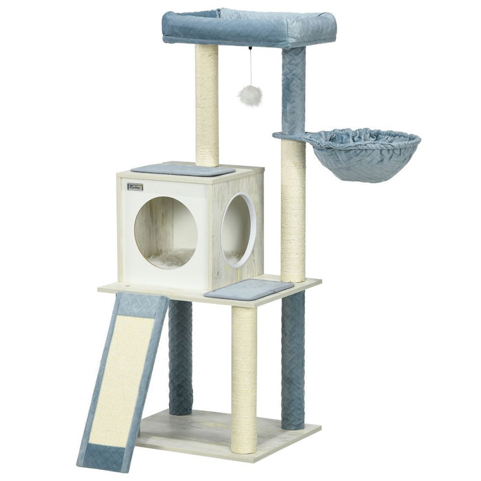 PawHut Wooden Cat Tree - Indoor Pet Haven with Scratching Post, Blue