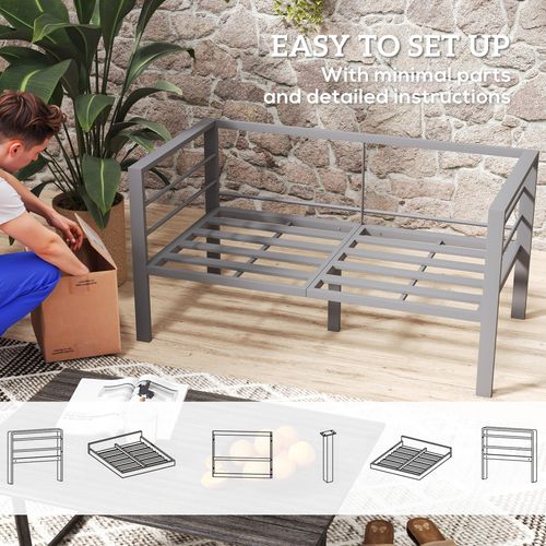 Outsunny All-Weather Garden Loveseat with Removable Cushions, Charcoal Grey