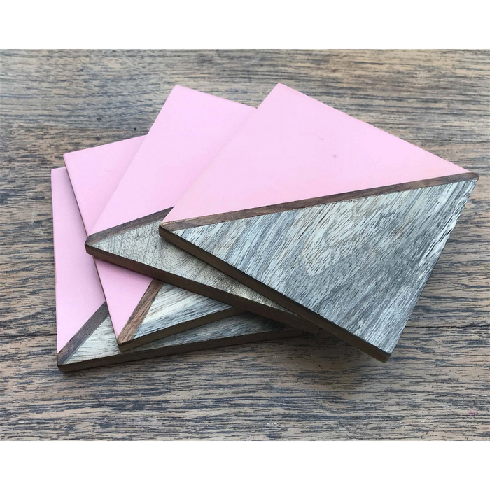 Pink Square 2-Toned Wooden Coasters - Set of 4 | Quality Resin Finish | Decorative & Functional | Best Gift