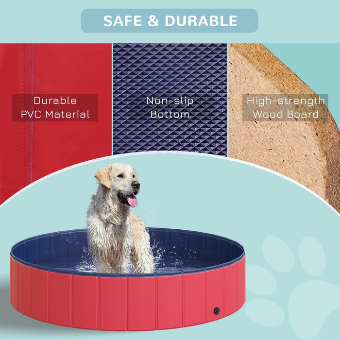 PawHut Foldable Dog Paddling Pool Pet Cat Swimming Pool Indoor/Outdoor Collapsible Summer Bathing Tub Shower Tub Puppy Washer (Φ100 x 30H cm, Red),D01-012RD