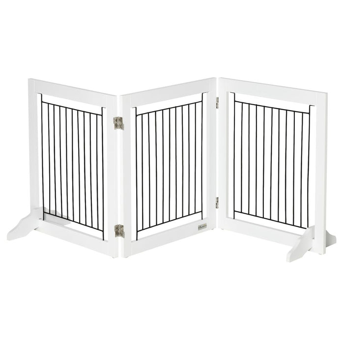 Foldable Dog Gate - 3 Panels, Support Feet - High-Quality Wooden Pet Barrier