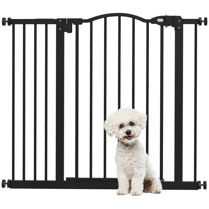 PawHut Adjustable Metal Pet Gate - Auto-Close, Black