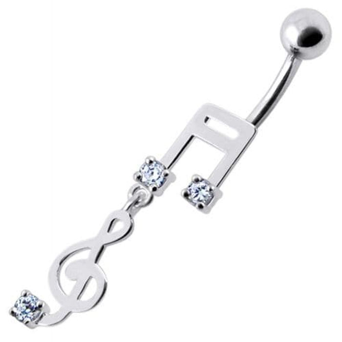 Fancy Jeweled Silver music Dangling Curved Bar Navel Ring