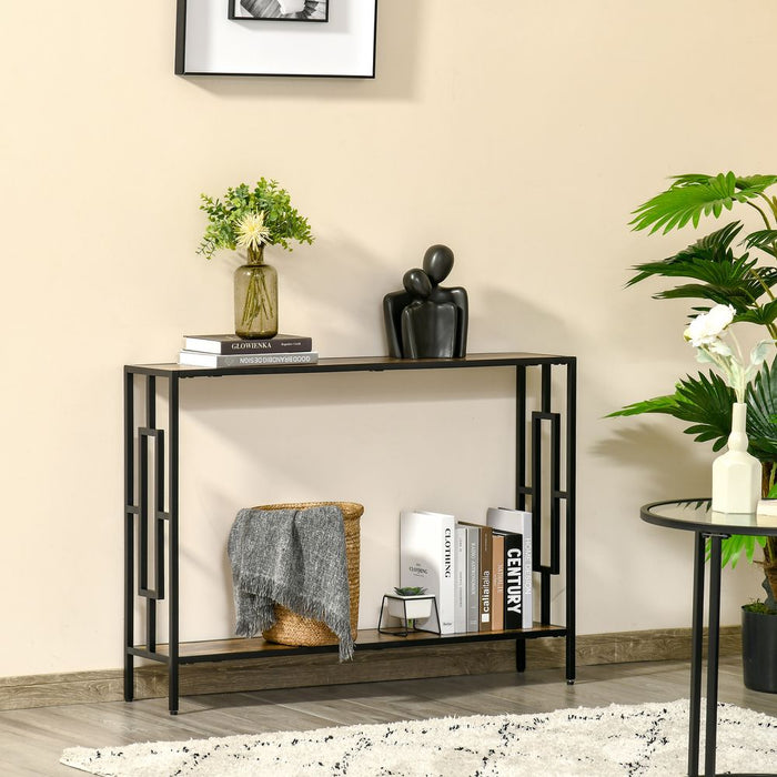 Premium Industrial Console Table Desk | Metal Frame | Rustic Brown Black | High Quality