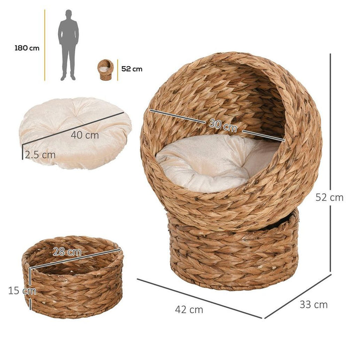 Luxury Wicker Cat House with Raised Bed - 42x33x52cm