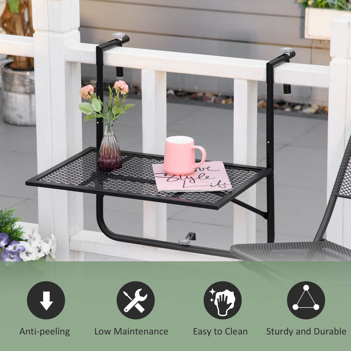 Versatile Balcony Hanging Table, Metal Wall Mount Desk, Adjustable - Black