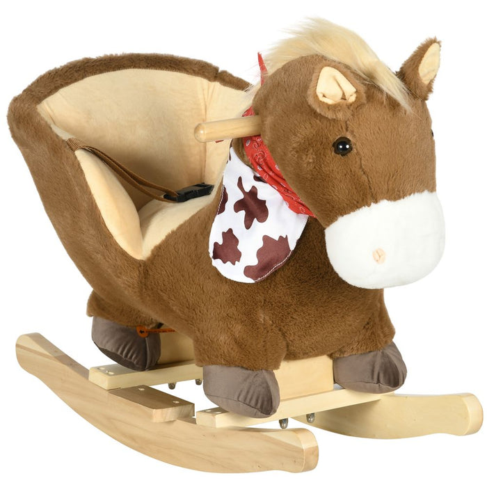 HOMCOM Kids Rocking Horse, Plush Baby Rocking Chair with Safety Harness & Sounds