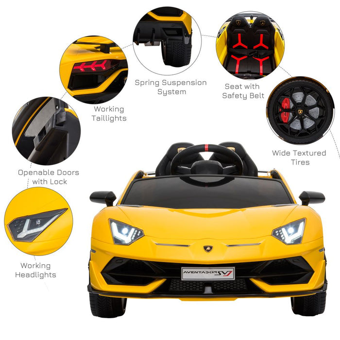 HOMCOM Lamborghini Aventador Licensed 12V Kids Electric Ride On Car Racing Car Toy with Parental Remote Control Battery-powered 2 Motors Music Lights for 3-8 Years Old Yellow