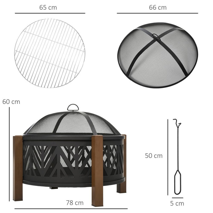 Premium 30" Outdoor Fire Pit Bowl with BBQ Grill Grate & Spark Screen Cover - High-Quality Steel Construction