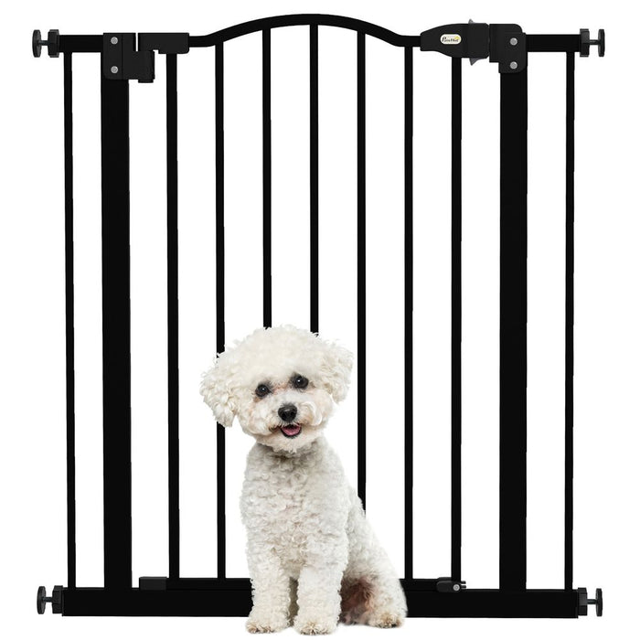 PawHut Pet Gate - Adjustable Metal Safety Barrier, Auto-Close, 74-80cm, Black