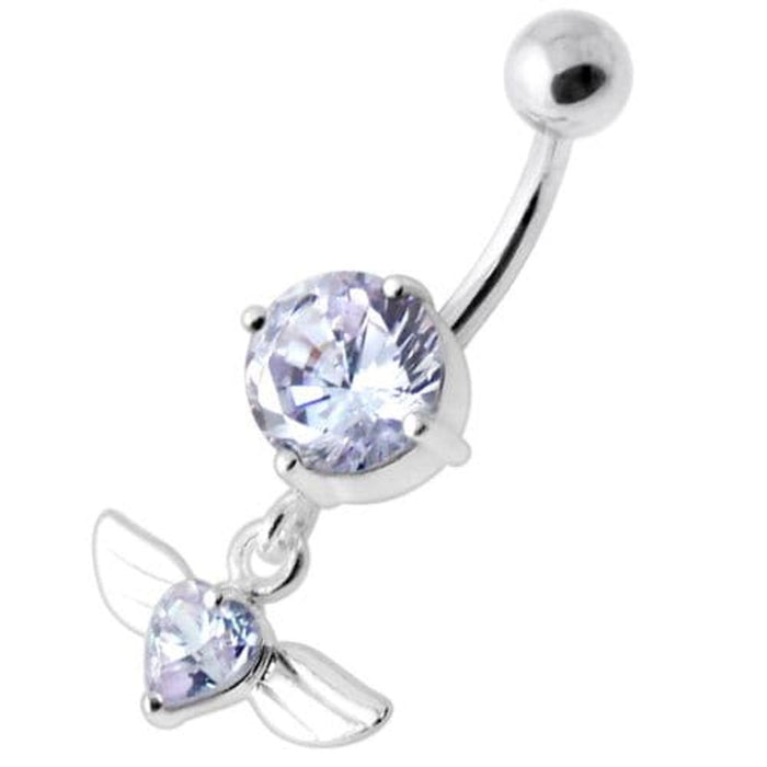 Jeweled Flying Heart Silver Belly Bar