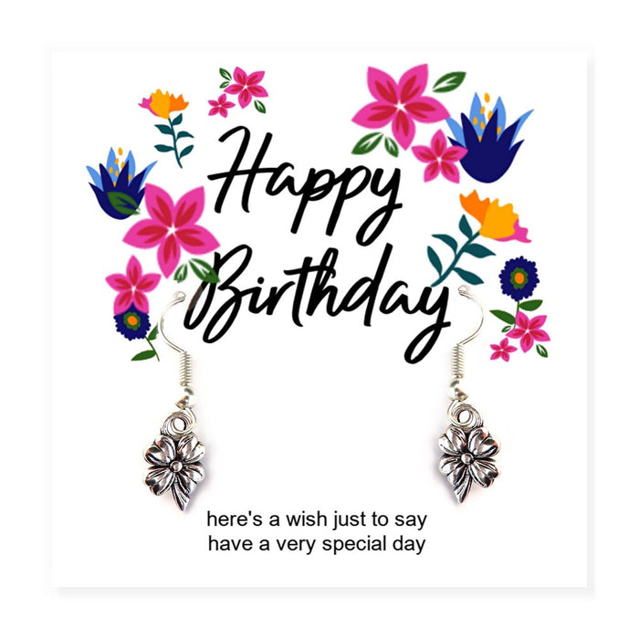 Stunning Happy Birthday Flower Earrings & Card - Perfect Gift!