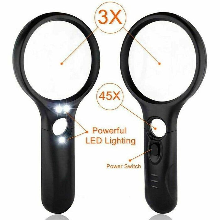 Magnifying Glass with Light LED Illuminated Magnifier with 3X 45X Magnification, Reading Magnifying Glass Jewellery Loupe Handheld