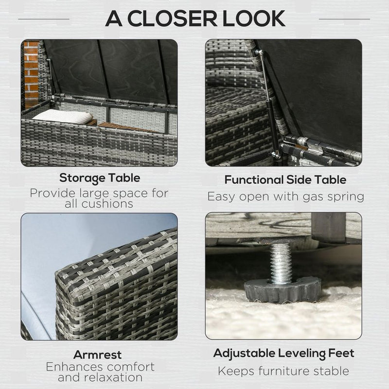Outsunny 6 PCS Patio Rattan Sofa Set - Grey, with Storage - High Quality Outdoor Furniture