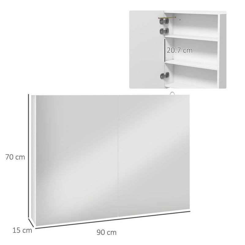kleankin Wall Mounted Bathroom Storage Cupboard with Mirror, LED Light, USB
