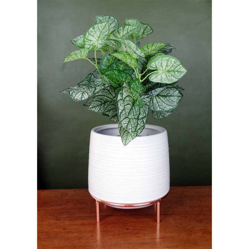 Elegant White Ceramic Planter w/ Metal Stand - Premium Quality & Stylish Design!