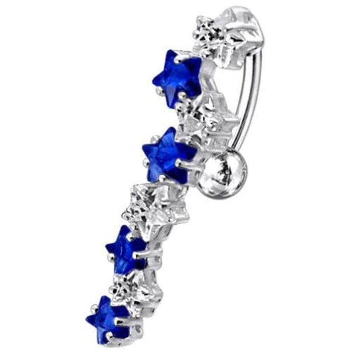 Fancy Jeweled Dangling 8 Stars Reverse Belly Ring