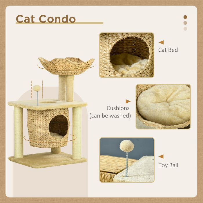 PawHut Cat Tree: Scratching Posts, Cat House, Bed, Cushion - All-in-One Feline Haven!