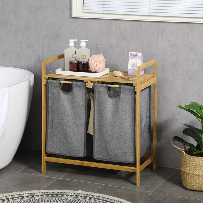 Bamboo Laundry Basket with Shelf and Pull-out Bags - High-Quality, Stylish Storage Solution