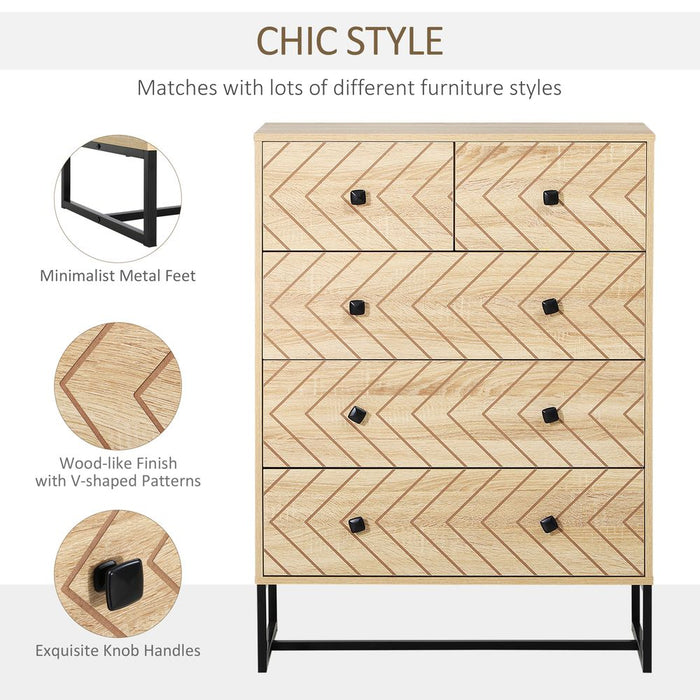 Quirky Zig Zag Design Chest | 5 Drawers w/ Metal Handles