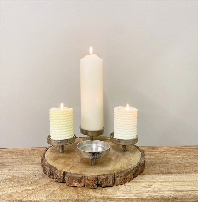 Rustic Wood Candle Holder | 28cm | High-Quality | Perfect for Pillar Candles