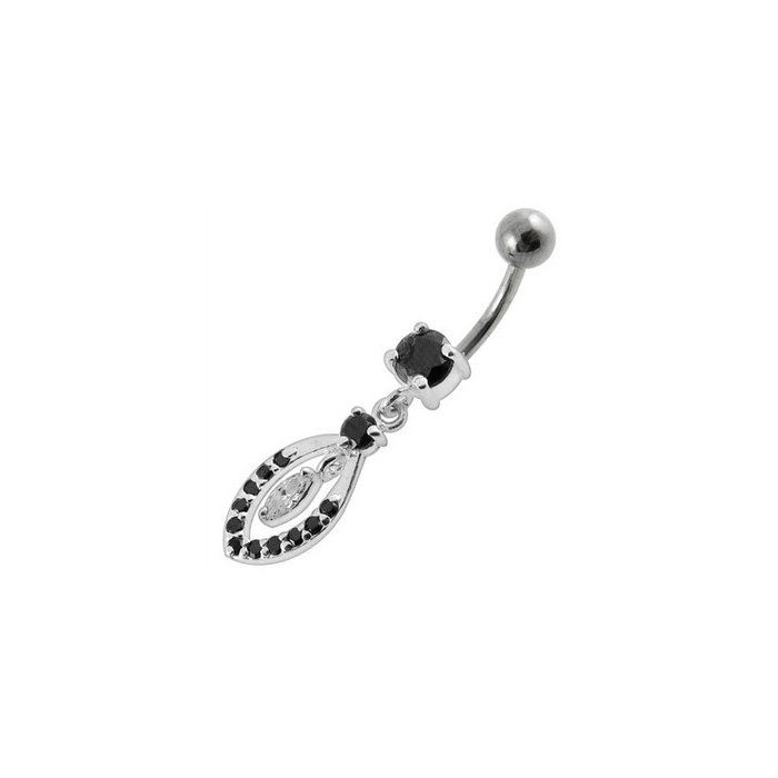 Jeweled Fancy Silver Dangling SS Bar Banana Belly Ring