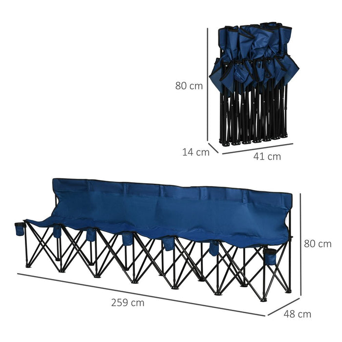 Outsunny 6 Seat Folding Bench - Multi Deck Chair - Cup Holder Camping Steel Blue