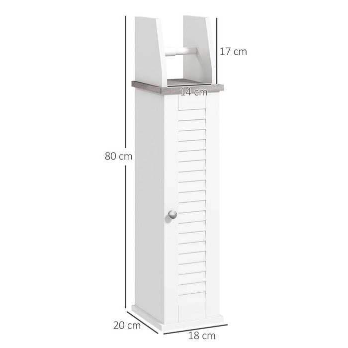 kleankin Slim Toilet Roll Storage Unit with Cupboard and Adjustable Shelf, White