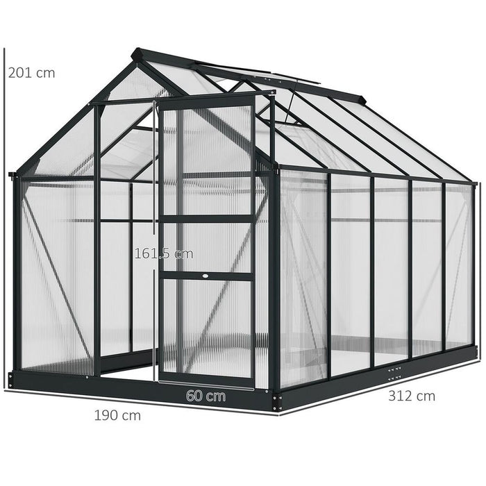 High-Quality 6x10ft Polycarbonate Greenhouse w/ Aluminium Frame & Slide Door - Perfect for All Plants