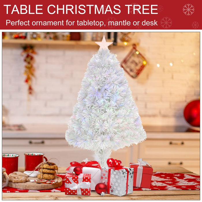 2.5FT Prelit Artificial Tabletop Christmas Tree with Fibre Table and Desk White