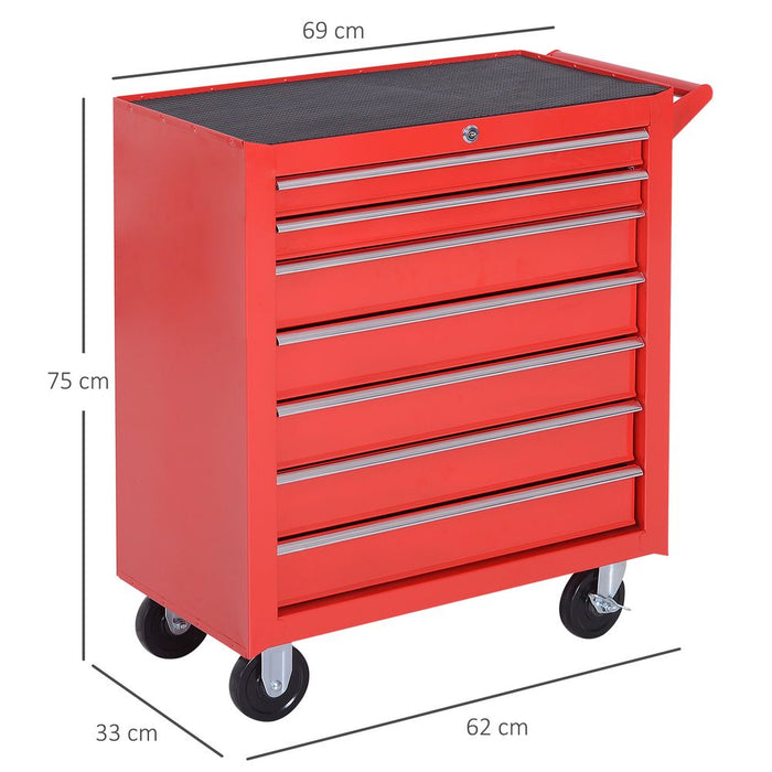 DURHAND Roller Tool Cabinet Storage Chest Box 7 Drawers Roll Wheels Garage Workshop Red