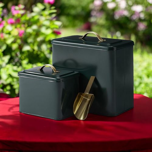 12/9"SET2 CAST IRON STORAGE TIN WITH SCOOP
