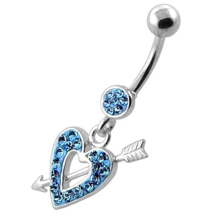 Multi Jeweled Heart and Arrow belly button ring