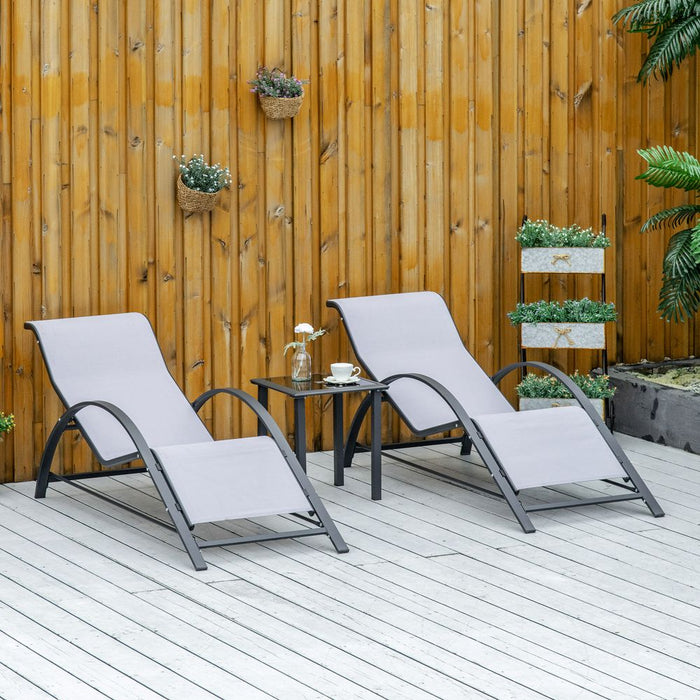 Premium Quality 3Pc Garden Recliner Set: Sunbathing Chair, Table, Light Grey