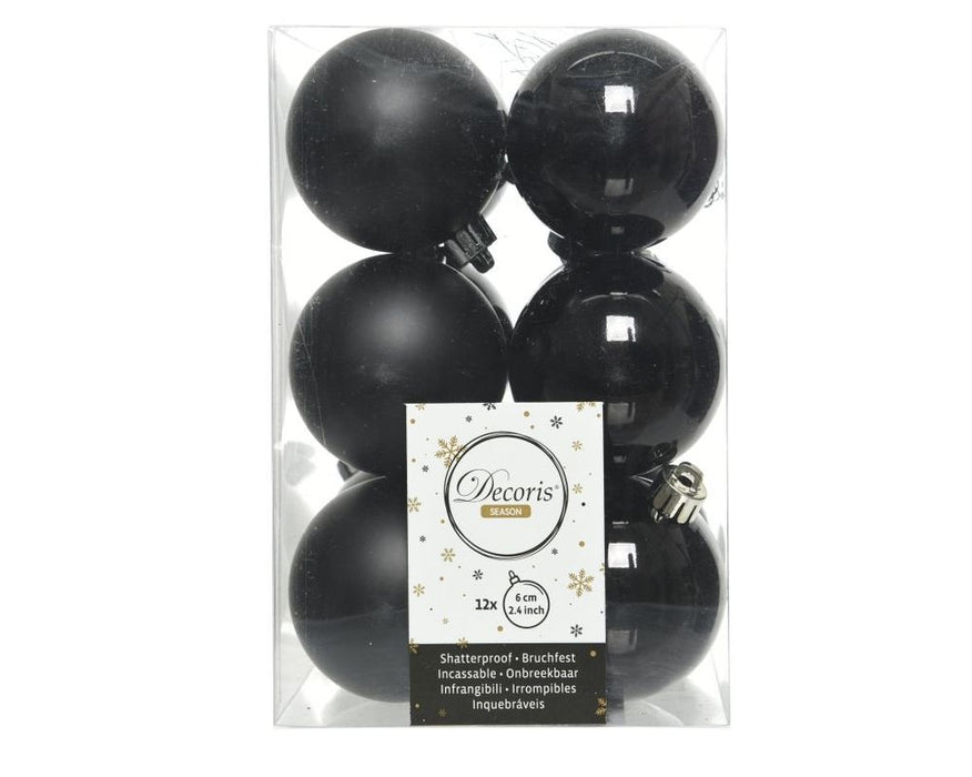 Shatterproof Black Bauble  6cm Pack of 12 - Christmas