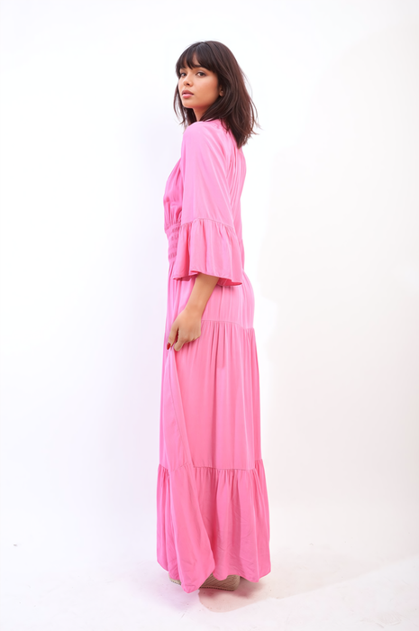 Leah Ruffle Hem Sleeve Shirred Waist Tiered Maxi Dress