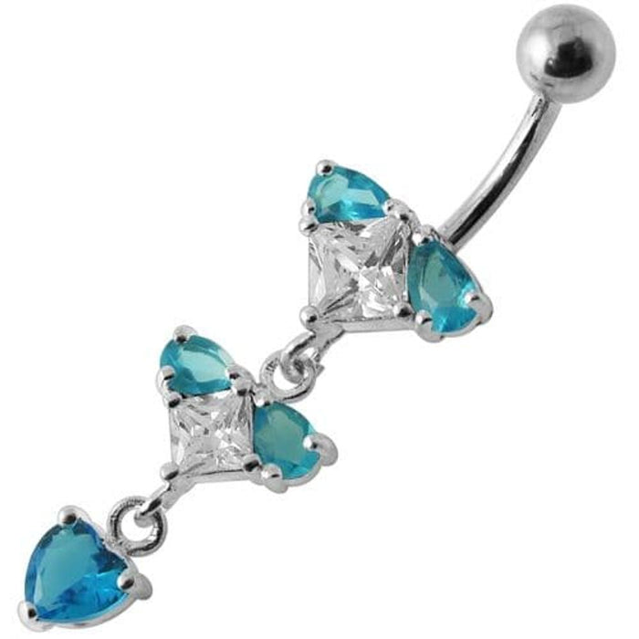 Silver Fancy Studded Jeweled Dangling Belly Ring