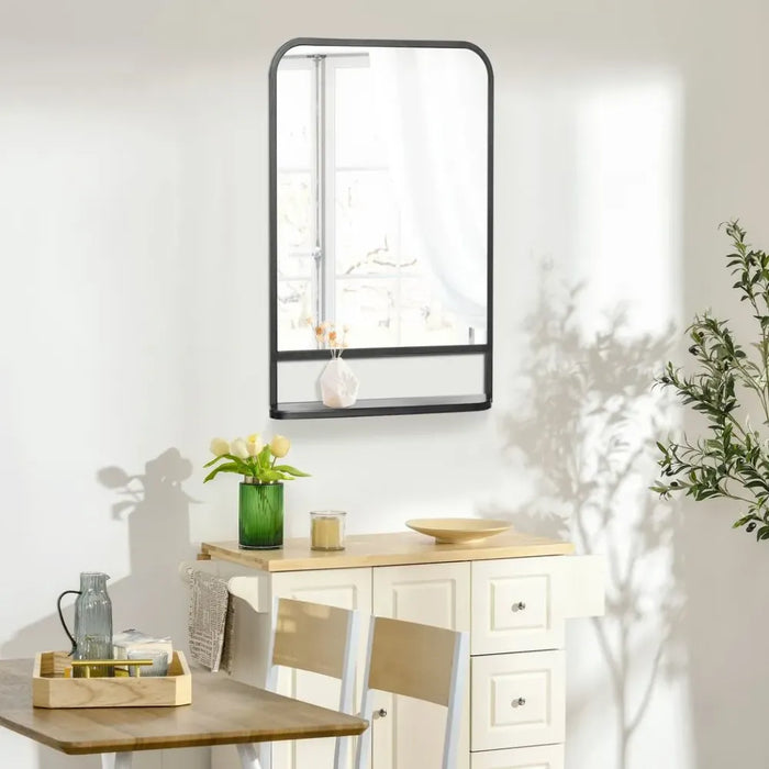 Sleek Square Wall Mirror w/ Shelf, 86x53 cm - Modern Mirrors for Living Room, Bedroom - High Quality