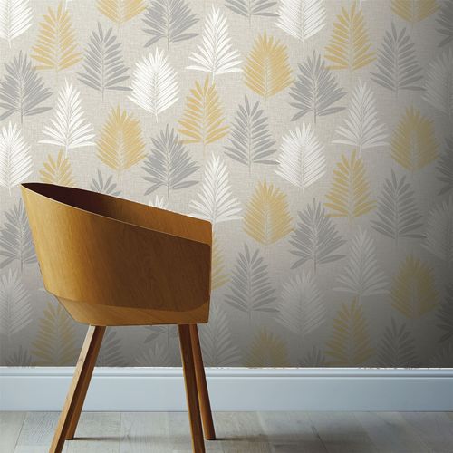 Linen Palm Ochre/Grey sw12 wallpaper