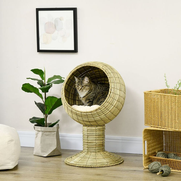 Ultimate Comfort for Cats with PawHut Raised Cat House, Grass Bed & Stand Cushion, 41x69cm