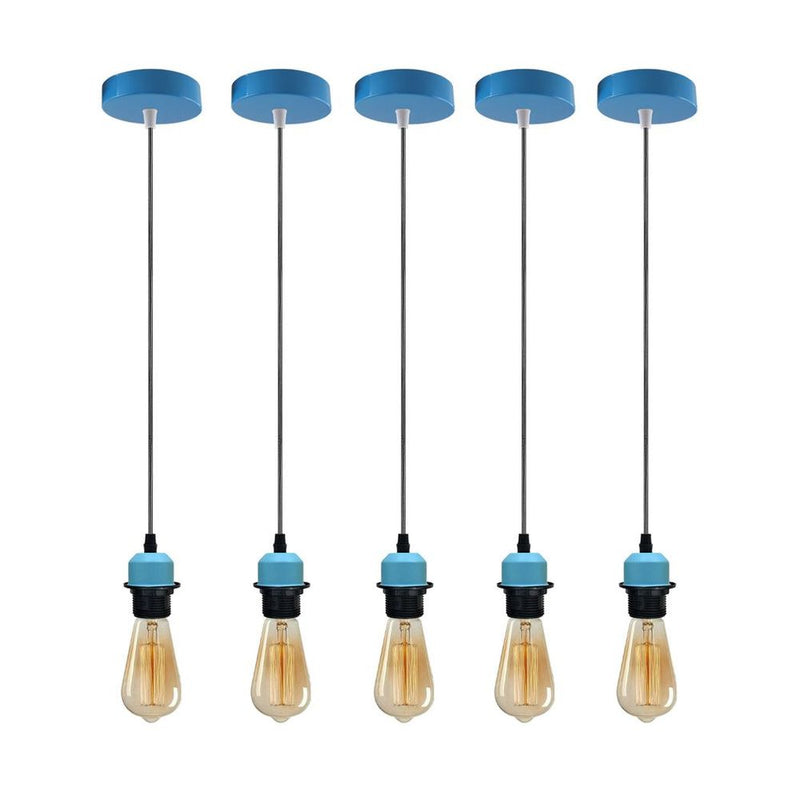 Industrial Blue Pendant Light Fitting, Lampshade Addable E27 Holder - 5 Pack - High Quality