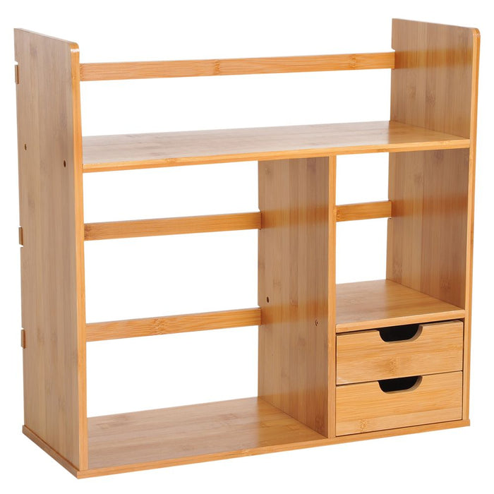 Desk Organiser Desktop Bookshelf 180 Degree Rotatable 2 Drawers Bamboo