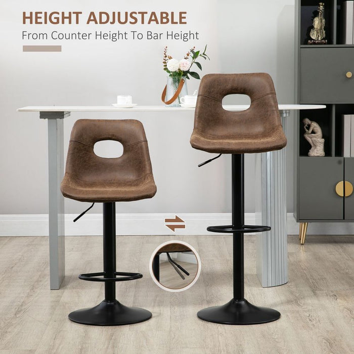 Premium Retro Bar Stools - Set of 2 | Adjustable Height | Swivel | Leather-Like | Brown