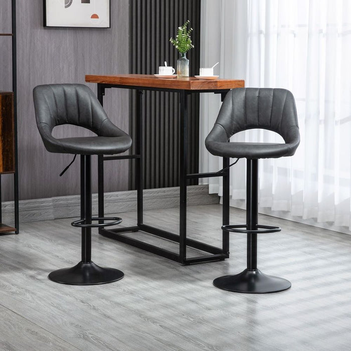 Barstools Set of 2 Adjustable Swivel Height PU Leather Counter Chairs Footrest