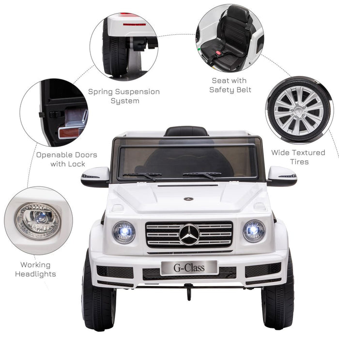 HOMCOM Mercedes Benz G500 Licensed 12V Kids Electric Ride On Car Toy with Parental Remote Control Battery-powered 2 Motors Music Lights MP3 for 3-8 Years Old White