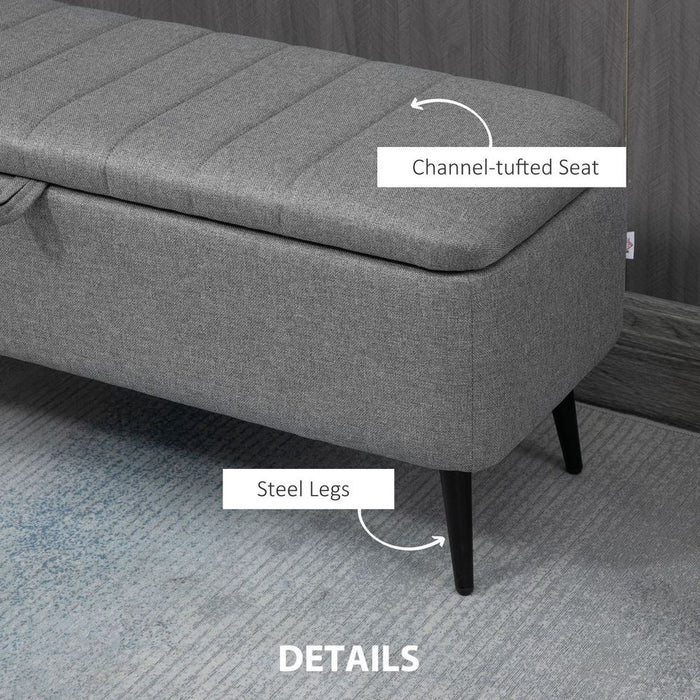 Premium Storage Ottoman, Grey Linen Fabric, Steel Legs - High-Quality & Versatile Footstool Bench